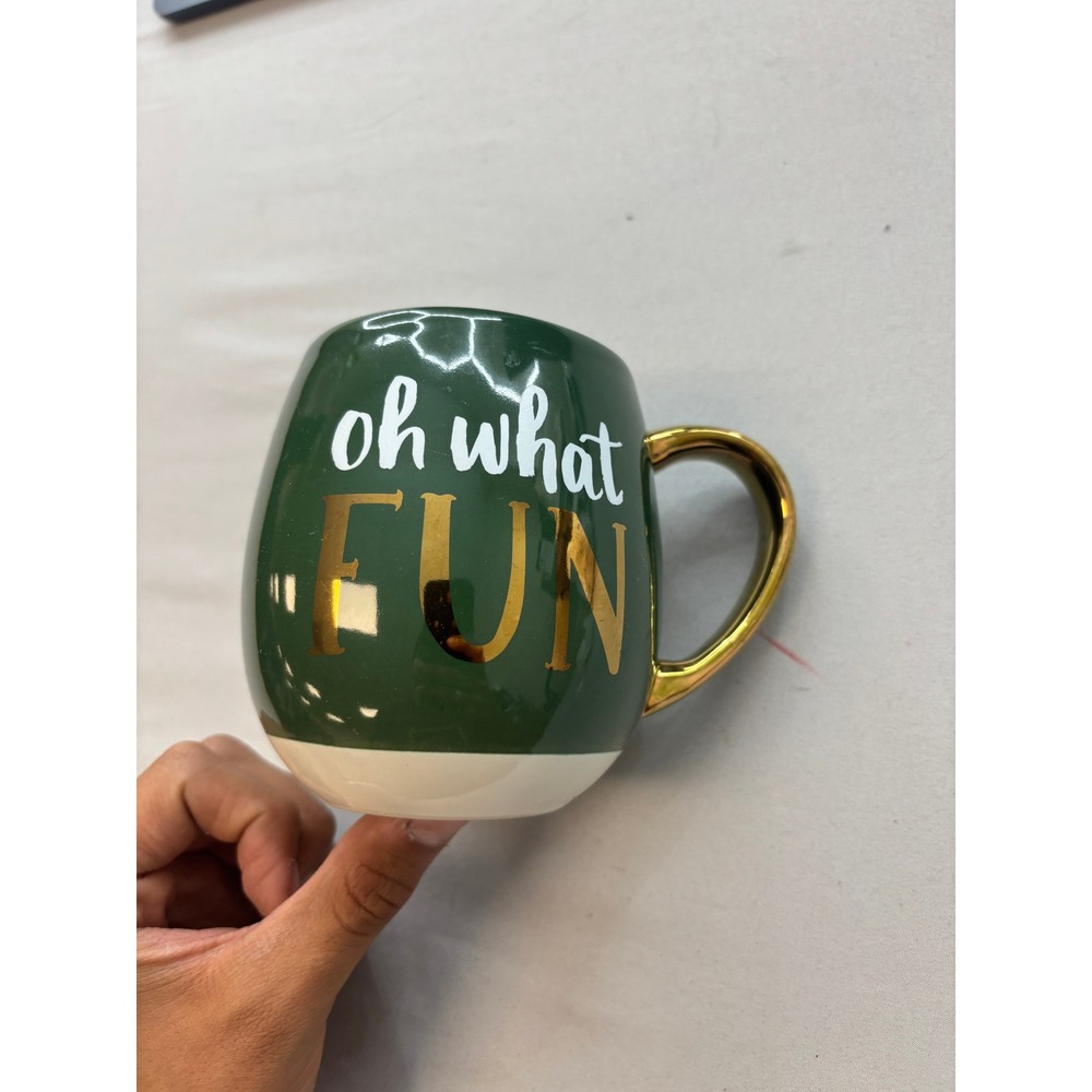 Threshold Hunter Green Stoneware Oh What Fun Holiday Mug with Gold Handle 4in